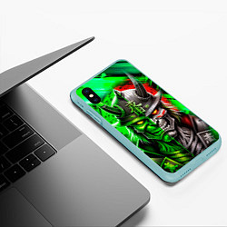 Чехол iPhone XS Max матовый Самурай с красным и зеленым свечением, цвет: 3D-мятный — фото 2