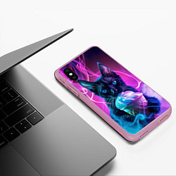 Чехол iPhone XS Max матовый Черный кот и мороженое - неоновый дым, цвет: 3D-розовый — фото 2