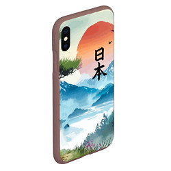 Чехол iPhone XS Max матовый Восход красного солнца - Японский пейзаж, цвет: 3D-коричневый — фото 2