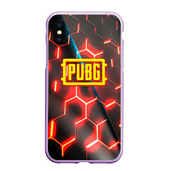 Чехол iPhone XS Max матовый PUBG соты броня, цвет: 3D-сиреневый