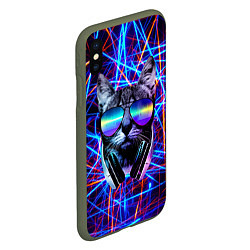 Чехол iPhone XS Max матовый Cat DJ neon, цвет: 3D-темно-зеленый — фото 2