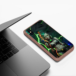 Чехол iPhone XS Max матовый Девушка киберпанк в зеленом свете, цвет: 3D-коричневый — фото 2