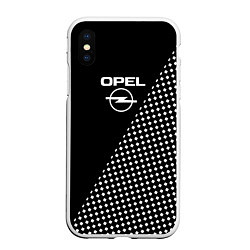 Чехол iPhone XS Max матовый Opel чёрно-белый шахматка, цвет: 3D-белый