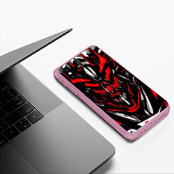 Чехол iPhone XS Max матовый Красно-белое абстрактное лицо на чёрном фоне, цвет: 3D-розовый — фото 2