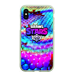 Чехол iPhone XS Max матовый Brawl stars неоновые соты, цвет: 3D-салатовый