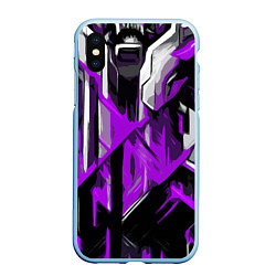 Чехол iPhone XS Max матовый White and purple abstraction on a black background, цвет: 3D-голубой