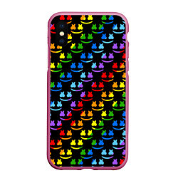 Чехол iPhone XS Max матовый Marshmello dj colors, цвет: 3D-малиновый