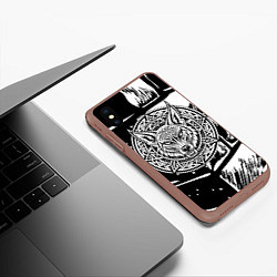 Чехол iPhone XS Max матовый Голова волка скандинавский узор тату, цвет: 3D-коричневый — фото 2