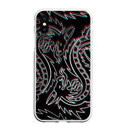 Чехол iPhone XS Max матовый Драконы глитч киберпанк, цвет: 3D-белый