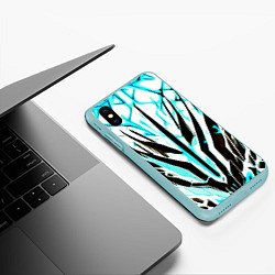 Чехол iPhone XS Max матовый Чёрно-голубая абстракция на белом фоне, цвет: 3D-мятный — фото 2