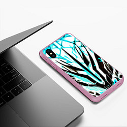 Чехол iPhone XS Max матовый Чёрно-голубая абстракция на белом фоне, цвет: 3D-розовый — фото 2