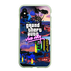 Чехол iPhone XS Max матовый GTA vice city коллаж, цвет: 3D-салатовый