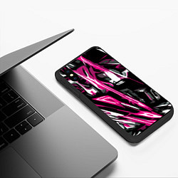 Чехол iPhone XS Max матовый Розово-белая агрессивная абстракция на чёрном фоне, цвет: 3D-черный — фото 2