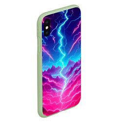 Чехол iPhone XS Max матовый Фантастический неоновый пейзаж - нейроарт, цвет: 3D-салатовый — фото 2