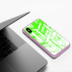 Чехол iPhone XS Max матовый Агрессивные зелёные полосы на белом фоне, цвет: 3D-сиреневый — фото 2