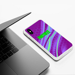 Чехол iPhone XS Max матовый Fortnite game neon hexagon, цвет: 3D-белый — фото 2