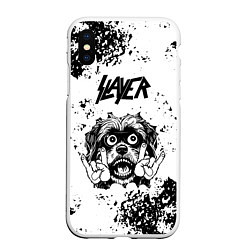 Чехол iPhone XS Max матовый Slayer - рок пес, цвет: 3D-белый