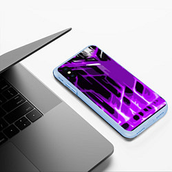 Чехол iPhone XS Max матовый Abstract purple stripes on a black background, цвет: 3D-голубой — фото 2