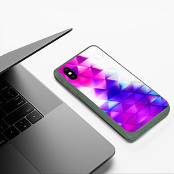 Чехол iPhone XS Max матовый Неоновые треугольники абстракция, цвет: 3D-темно-зеленый — фото 2