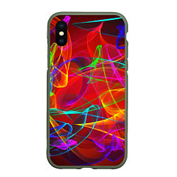 Чехол iPhone XS Max матовый Неоновые волны дыма, цвет: 3D-темно-зеленый