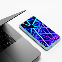 Чехол iPhone XS Max матовый Неоновая текстура геометрия, цвет: 3D-мятный — фото 2