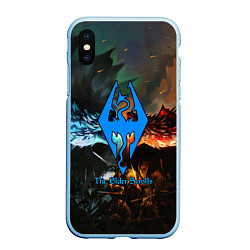 Чехол iPhone XS Max матовый Skyrim драконы, цвет: 3D-голубой