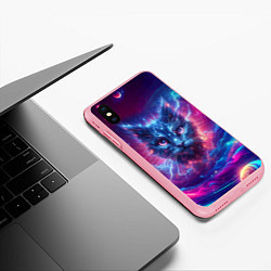 Чехол iPhone XS Max матовый Морда космического кота - неоновое свечение, цвет: 3D-баблгам — фото 2