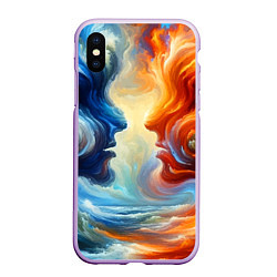 Чехол iPhone XS Max матовый Профили парня и девушки - две стихии, цвет: 3D-сиреневый