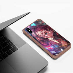 Чехол iPhone XS Max матовый Аниме девушка едет в поезде под дождем, цвет: 3D-коричневый — фото 2