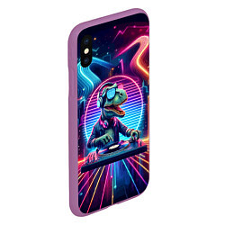 Чехол iPhone XS Max матовый Dino DJ - neon glow, цвет: 3D-фиолетовый — фото 2