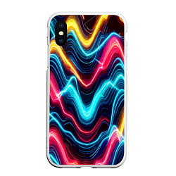 Чехол iPhone XS Max матовый Хаотичные неоновые полосы - абстракция, цвет: 3D-белый