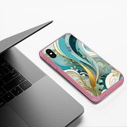 Чехол iPhone XS Max матовый Бирюзовый с белым растительный узор в мягких тонах, цвет: 3D-малиновый — фото 2