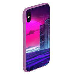 Чехол iPhone XS Max матовый Synthwave неоновый город, цвет: 3D-фиолетовый — фото 2