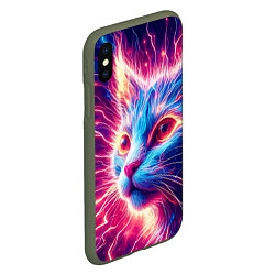 Чехол iPhone XS Max матовый Неоновая мордочка котёнка - нейроарт элетро кот, цвет: 3D-темно-зеленый — фото 2