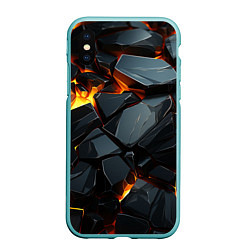 Чехол iPhone XS Max матовый Черные камни с желтым светом, цвет: 3D-мятный