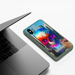 Чехол iPhone XS Max матовый Цветной череп в мегаполисе - нейроарт, цвет: 3D-темно-зеленый — фото 2