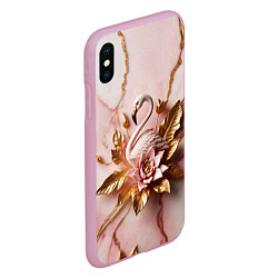 Чехол iPhone XS Max матовый Розовый фламинго и лотос из мрамора и золота, цвет: 3D-розовый — фото 2