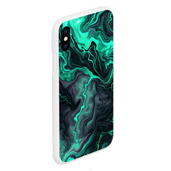 Чехол iPhone XS Max матовый Бирюзовый мрамор на черном фоне, цвет: 3D-белый — фото 2