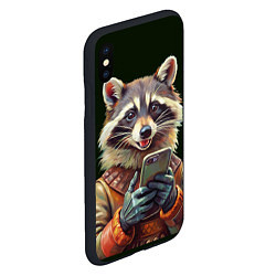 Чехол iPhone XS Max матовый Нейросеть - енот со смартфоном - картина, цвет: 3D-черный — фото 2