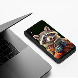 Чехол iPhone XS Max матовый Нейросеть - енот со смартфоном - картина, цвет: 3D-черный — фото 2