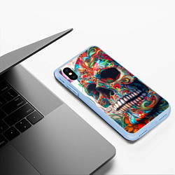 Чехол iPhone XS Max матовый Орнаментальный череп с тремя бабочками - граффити, цвет: 3D-голубой — фото 2