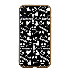 Чехол iPhone XS Max матовый Fortnite black pattern, цвет: 3D-коричневый