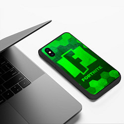 Чехол iPhone XS Max матовый Fortnite - green gradient, цвет: 3D-черный — фото 2