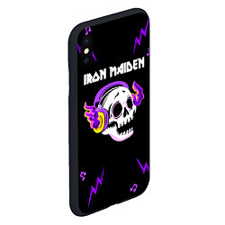 Чехол iPhone XS Max матовый Iron Maiden неоновый череп, цвет: 3D-черный — фото 2