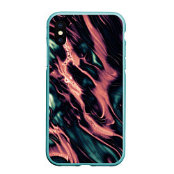 Чехол iPhone XS Max матовый Абстракция тёмный бирюзово-розовый, цвет: 3D-мятный