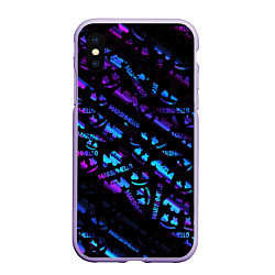 Чехол iPhone XS Max матовый Marshmello neon club, цвет: 3D-светло-сиреневый