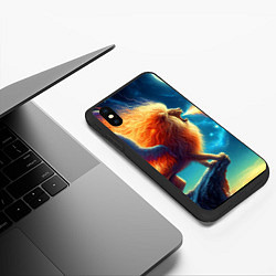 Чехол iPhone XS Max матовый Огнедышащий крылатый лев - неоновое свечение, цвет: 3D-черный — фото 2