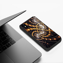 Чехол iPhone XS Max матовый Фрактальный золотой узор, цвет: 3D-черный — фото 2