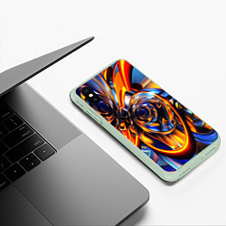 Чехол iPhone XS Max матовый Жидкие краски фрактал, цвет: 3D-салатовый — фото 2