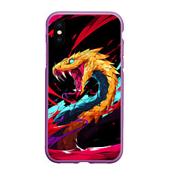 Чехол iPhone XS Max матовый Злая желтая змея, цвет: 3D-фиолетовый